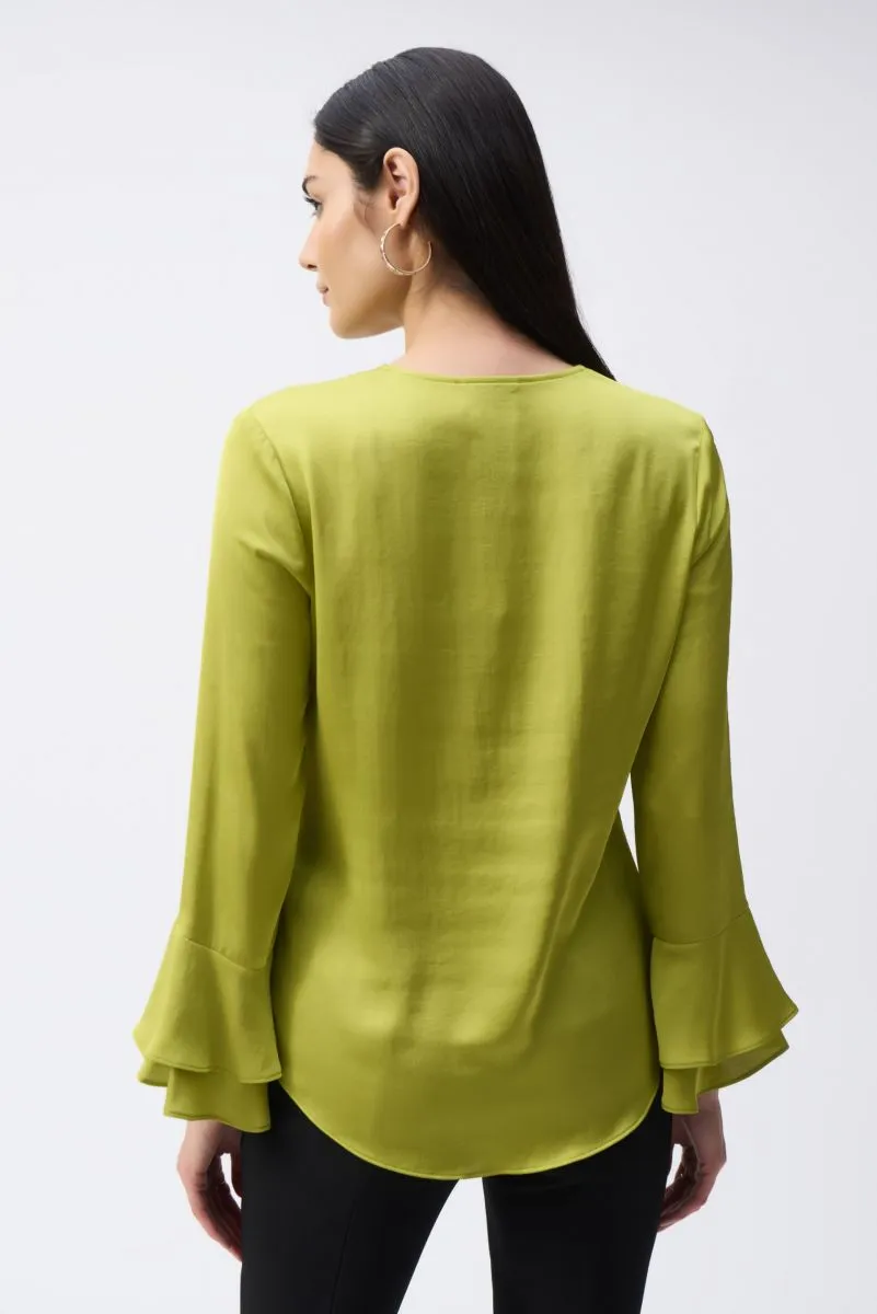Joseph Ribkoff Zip Front Ruffled Sleeves Satin Top 243285