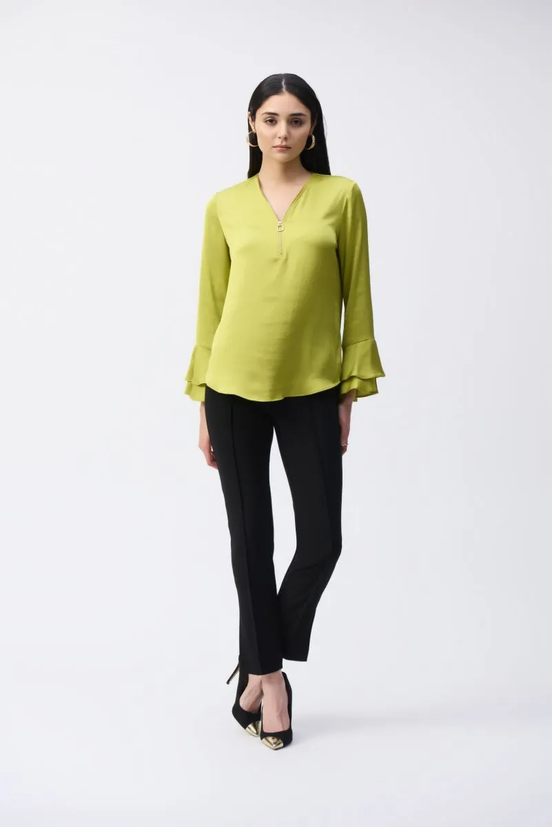 Joseph Ribkoff Zip Front Ruffled Sleeves Satin Top 243285