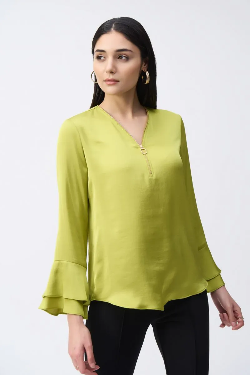 Joseph Ribkoff Zip Front Ruffled Sleeves Satin Top 243285
