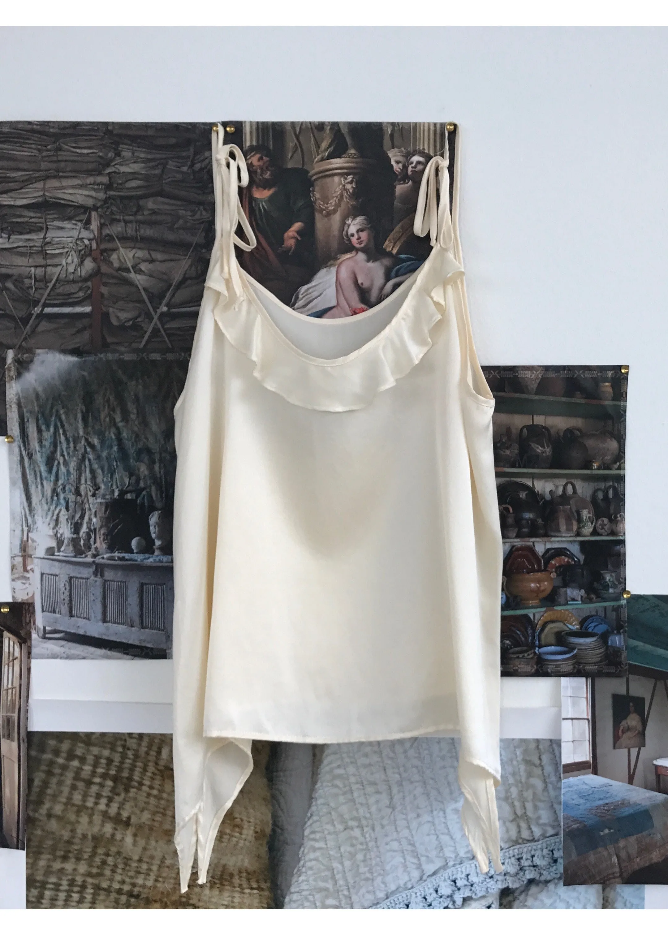 June Ruffle Tank in Ivory Silk