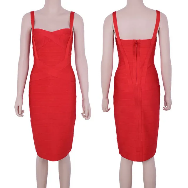 Knee Length Spaghetti Strap Bodycon  Bandage Dress