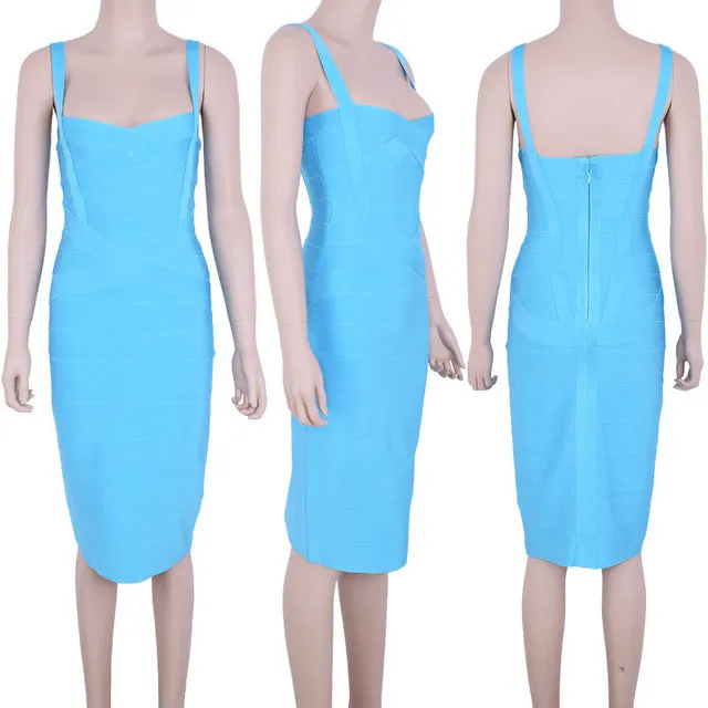 Knee Length Spaghetti Strap Bodycon  Bandage Dress