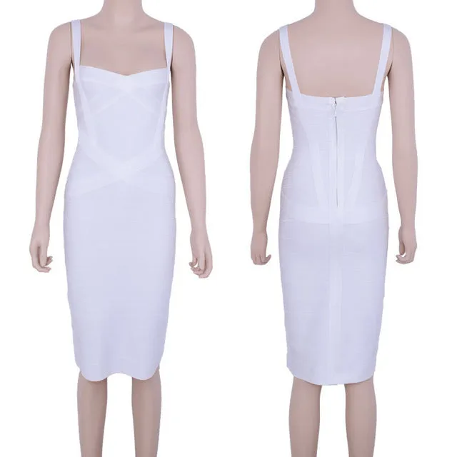 Knee Length Spaghetti Strap Bodycon  Bandage Dress