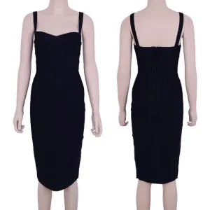 Knee Length Spaghetti Strap Bodycon  Bandage Dress
