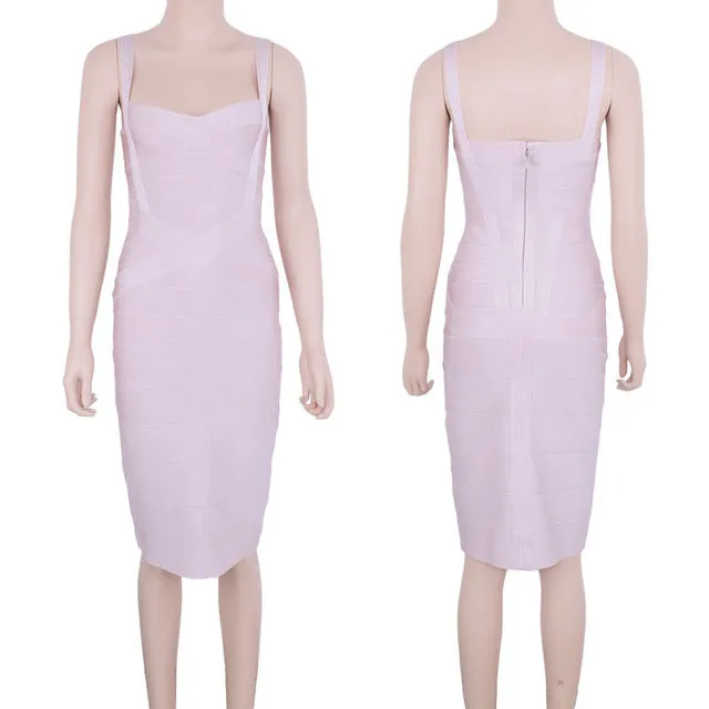 Knee Length Spaghetti Strap Bodycon  Bandage Dress