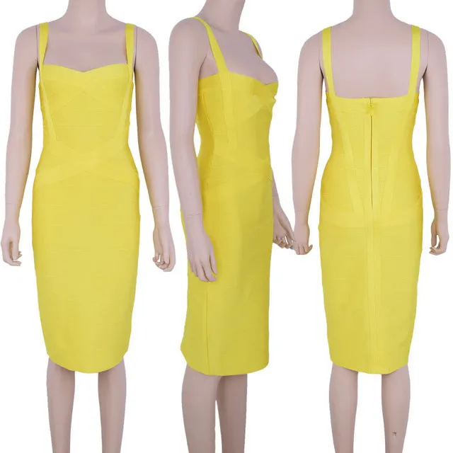 Knee Length Spaghetti Strap Bodycon  Bandage Dress