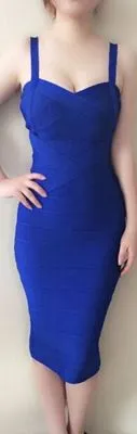 Knee Length Spaghetti Strap Bodycon  Bandage Dress