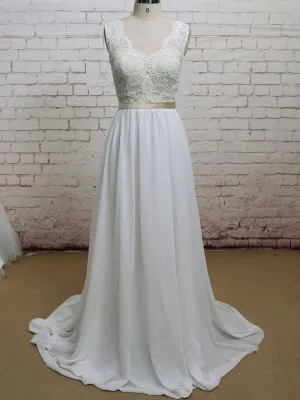 Lace Straps V Neck Cheap Beach Wedding Dresses Online, WD379