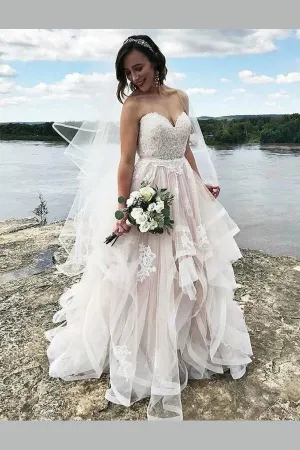 Lace Sweetheart Garden Wedding Gown with Horsehair Skirt Bridal Outfit