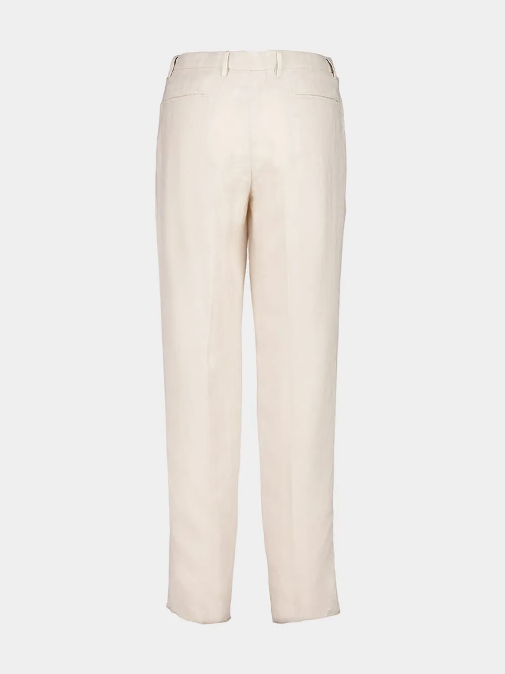 Light Beige Straight Fit Linen Trousers