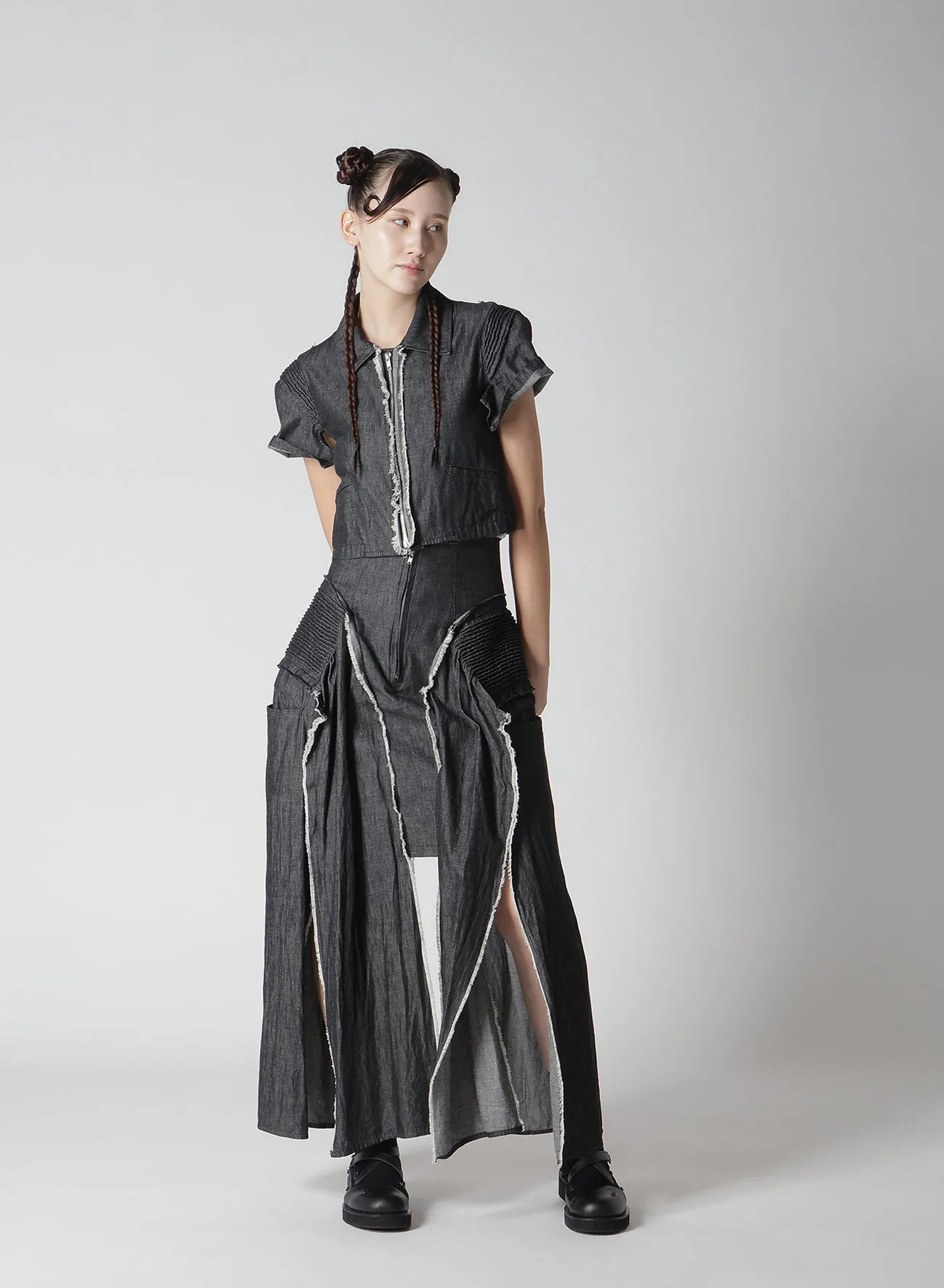 LIGHT DENIM GATHERED SKIRT