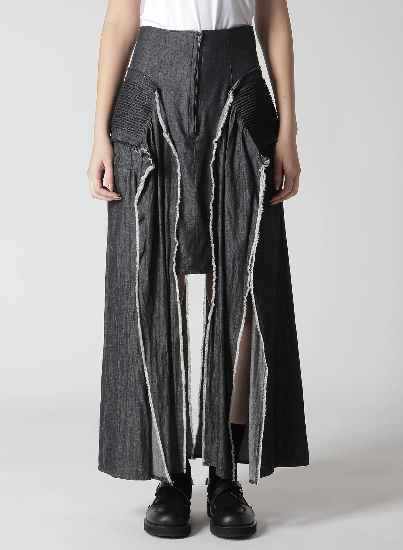 LIGHT DENIM GATHERED SKIRT