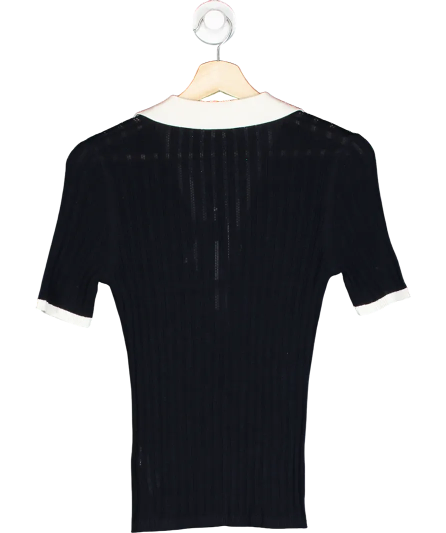 LilySilk Blue V Neck Ribbed Silk Knit Top UK S