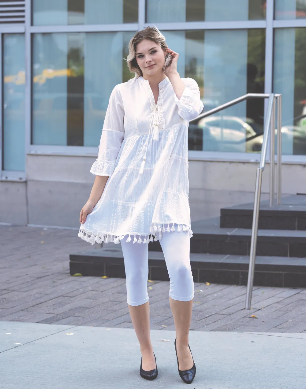Long Sleeve Tiered Short Dress