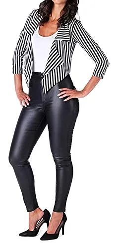 Loxdonz Women's Striped Crop Blazer Jacket