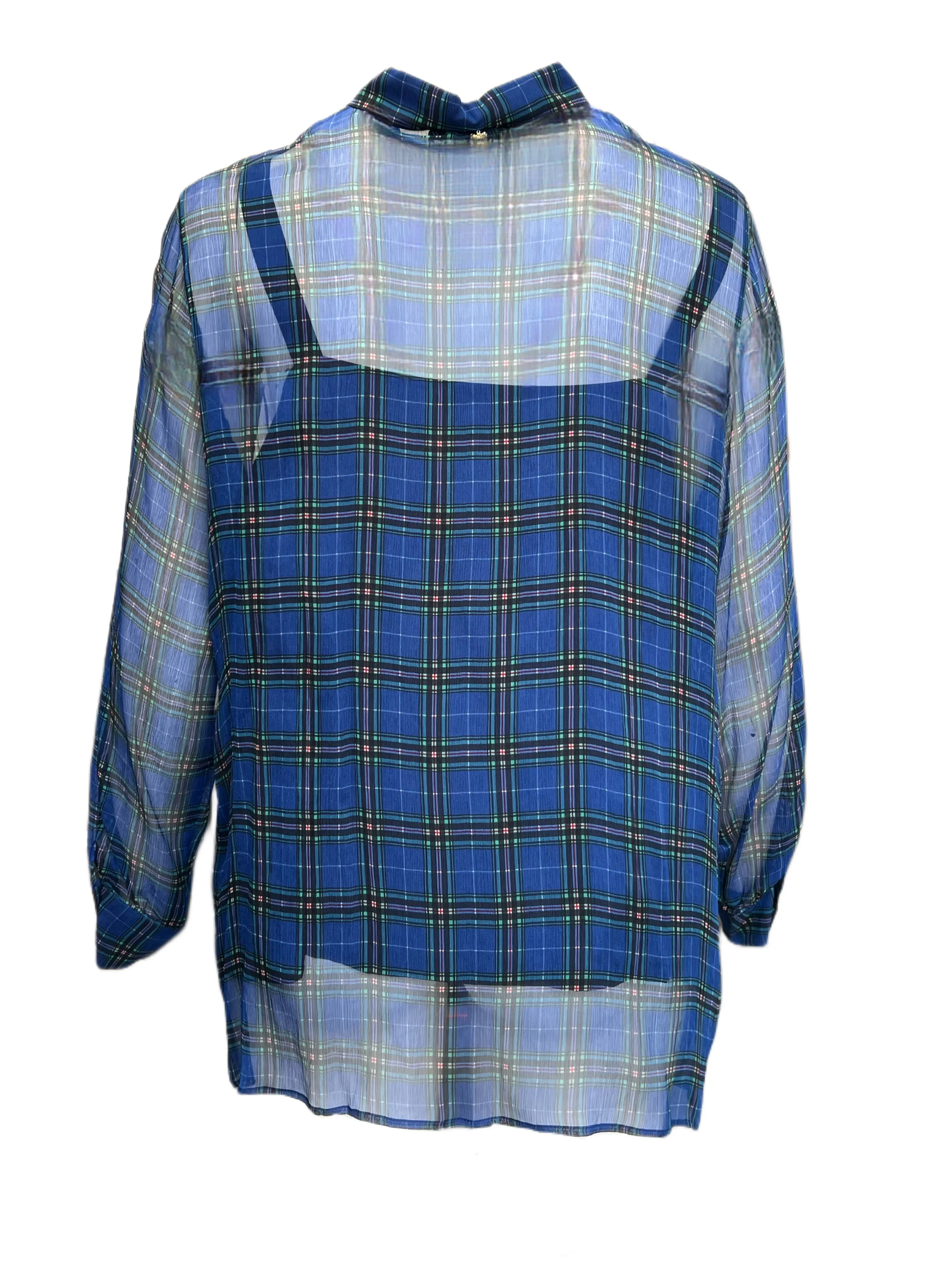 Marina Rinaldi Women's Blue Banner Silk Shirt NWT