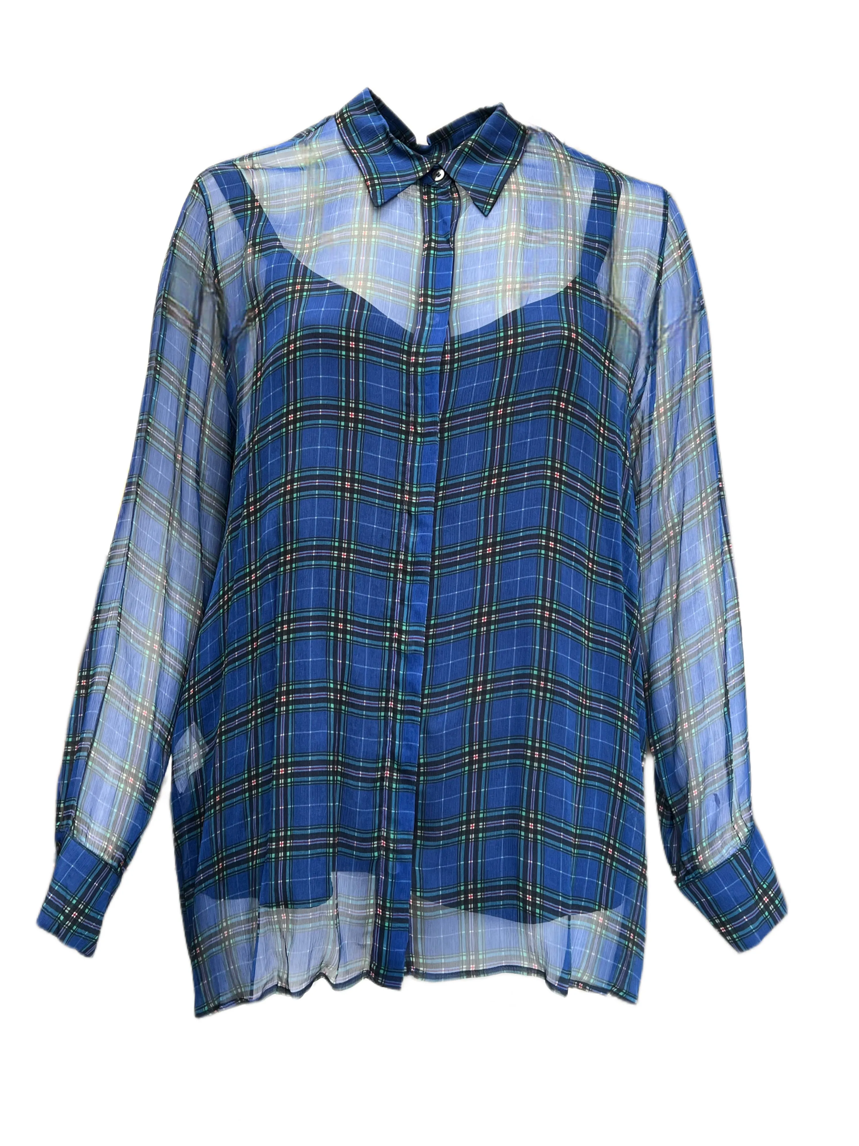 Marina Rinaldi Women's Blue Banner Silk Shirt NWT
