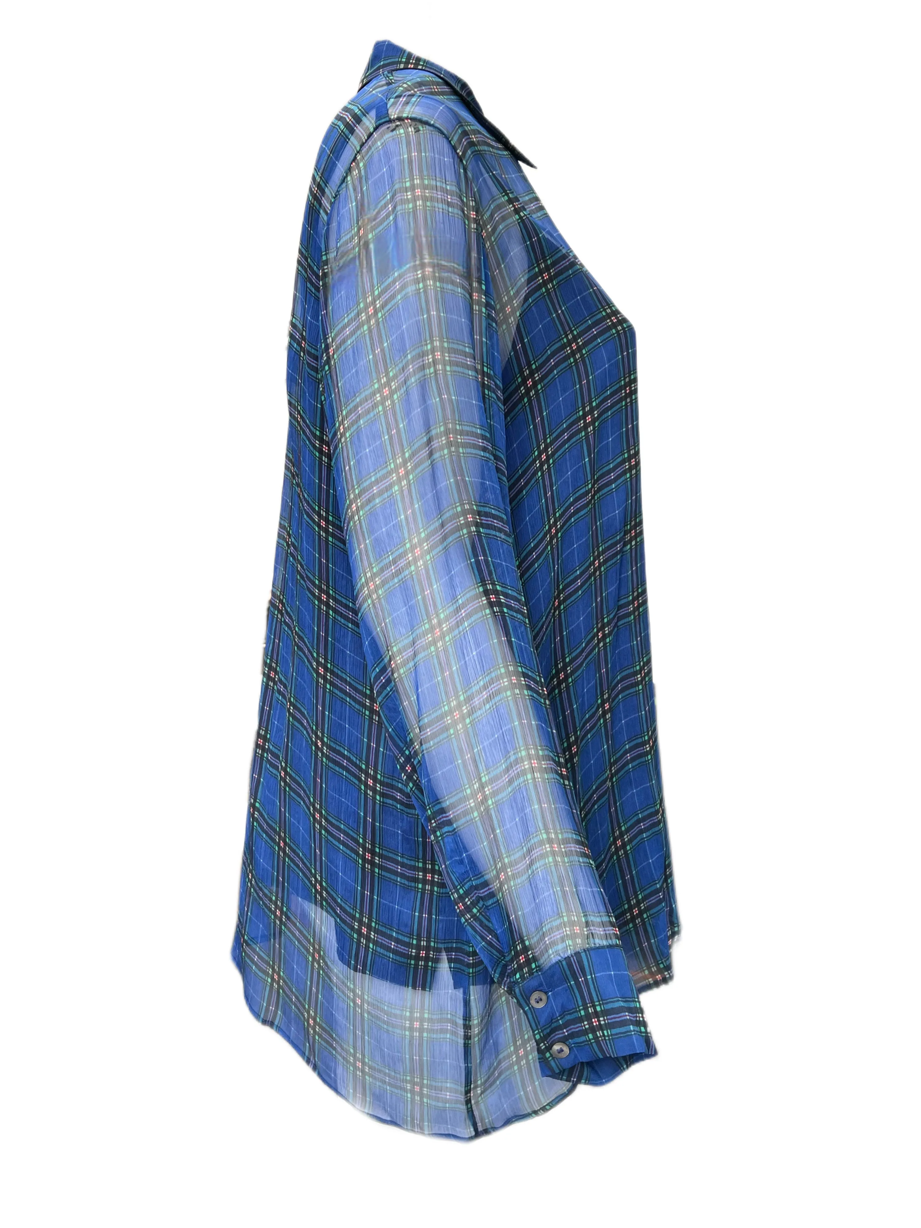 Marina Rinaldi Women's Blue Banner Silk Shirt NWT