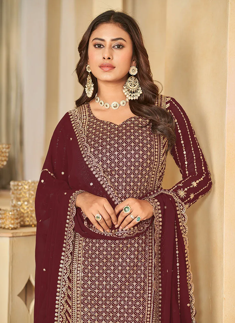 Maroon Golden Sequence Embroidery Gharara Style Suit