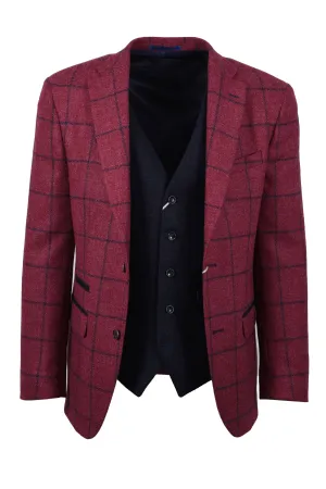Mazzelli Jacket And Waistcoat Plum/Navy Check