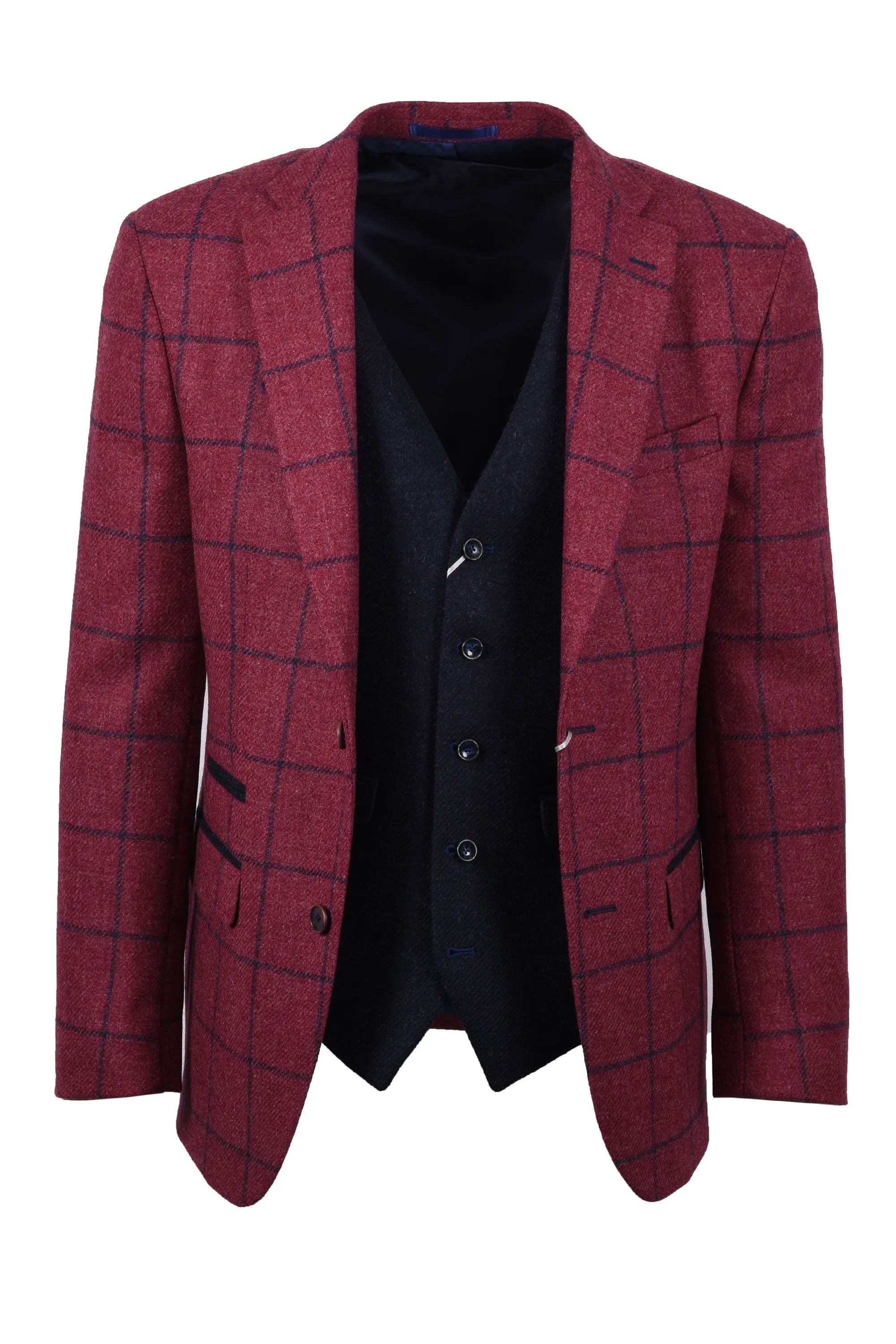 Mazzelli Jacket And Waistcoat Plum/Navy Check