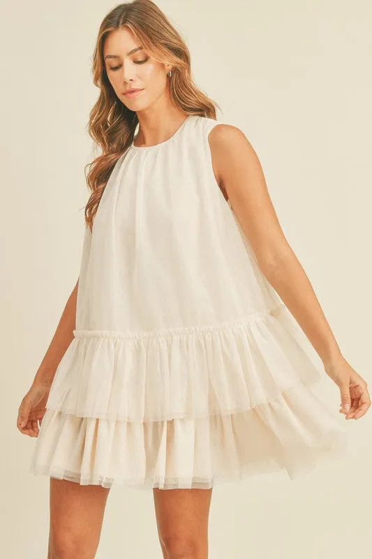 [MD3363] SLEEVELESS TULLE TIERED MINI DRESS