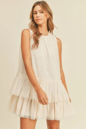 [MD3363] SLEEVELESS TULLE TIERED MINI DRESS