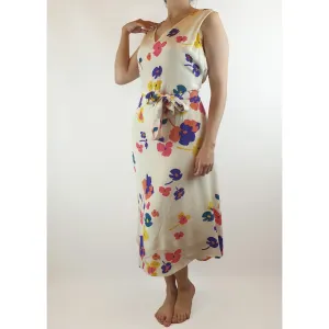 Megan Park cream sleeveless silky feel dress with pretty floral print size 1 (best fits size 10)