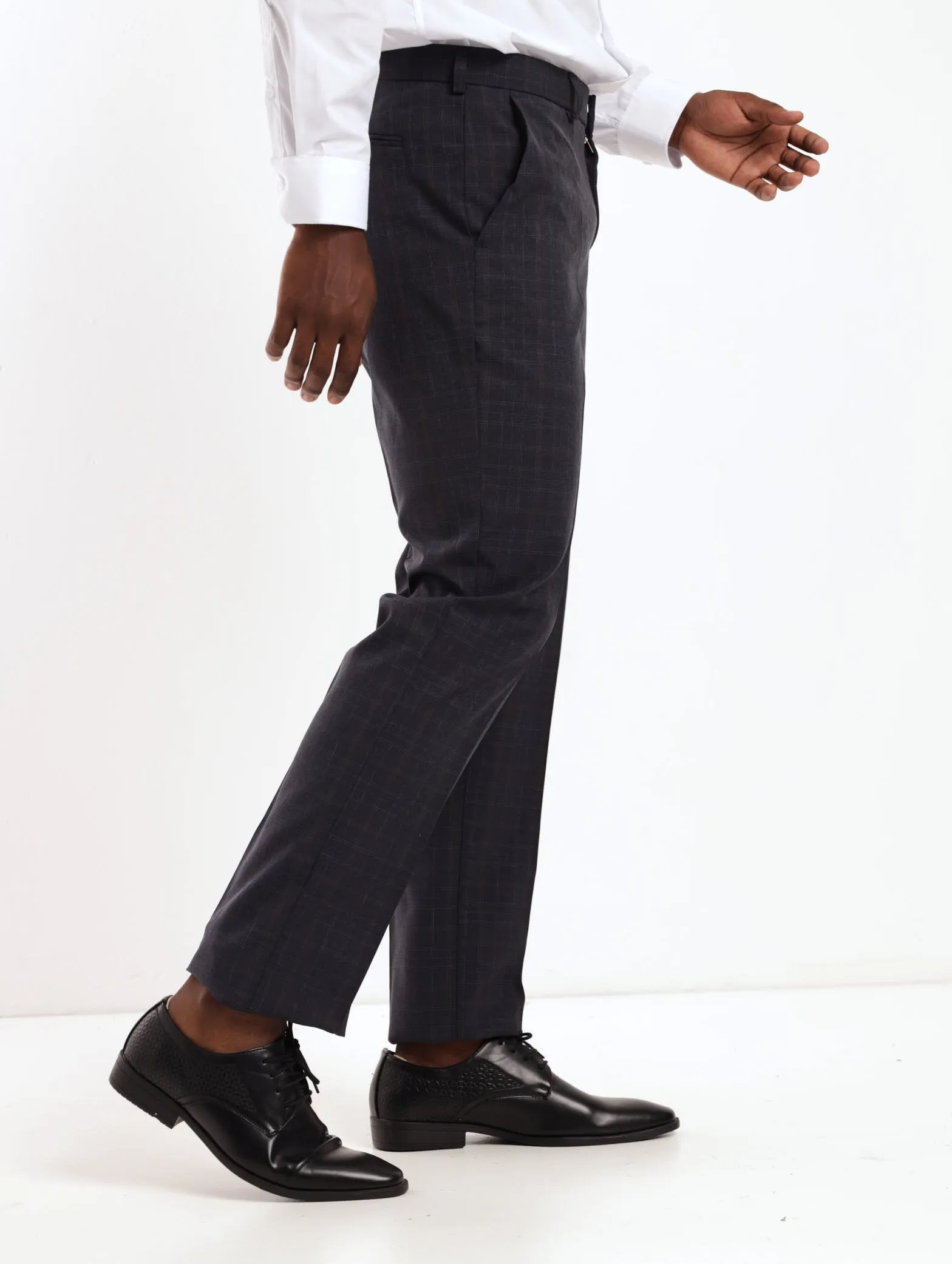 Men's Basic Tonal Check Trouser - Navy/Black
