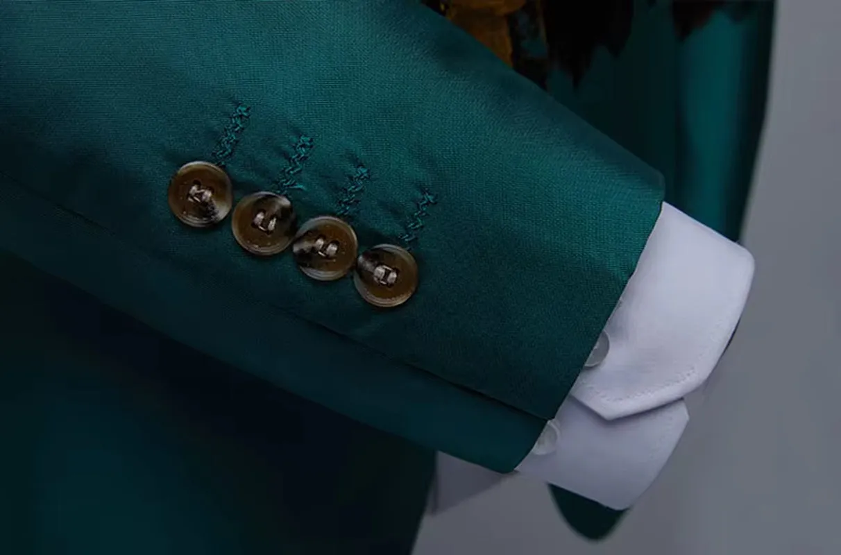 Men'S Luxury Floral Print Green Dress Blazers One Button Shawl Lapel Men Tuxedo Suit Jacket Dinner Wedding Party Costume Homme
