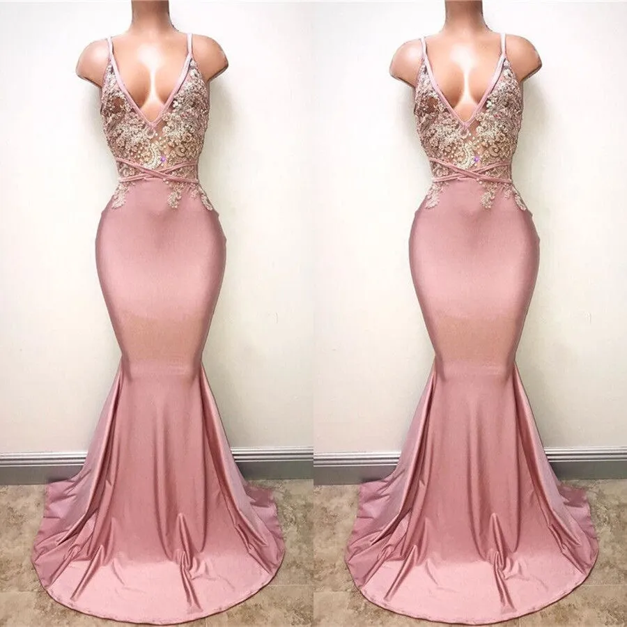 Mermaid Prom Gown with Delicate Lace Details and Spaghetti Straps