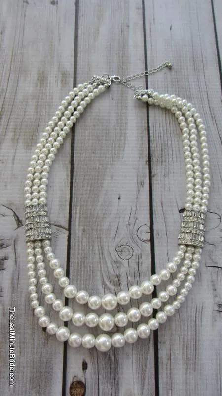Multi Row Pearl and Rhinstone Necklace - 298214