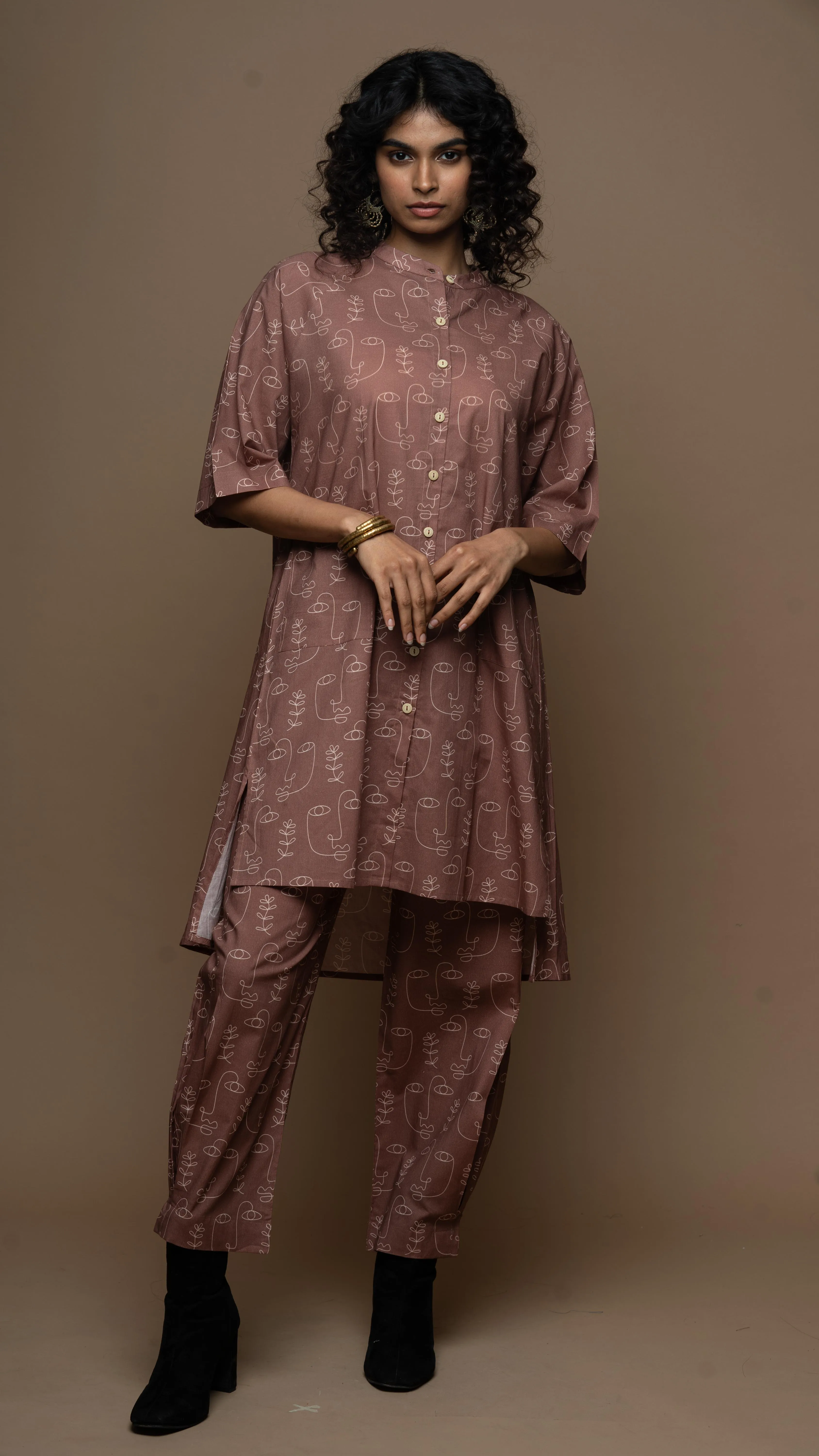 Muted Mauve Cyra Co-ord Kurta Set in Growing Thoughts Pattern