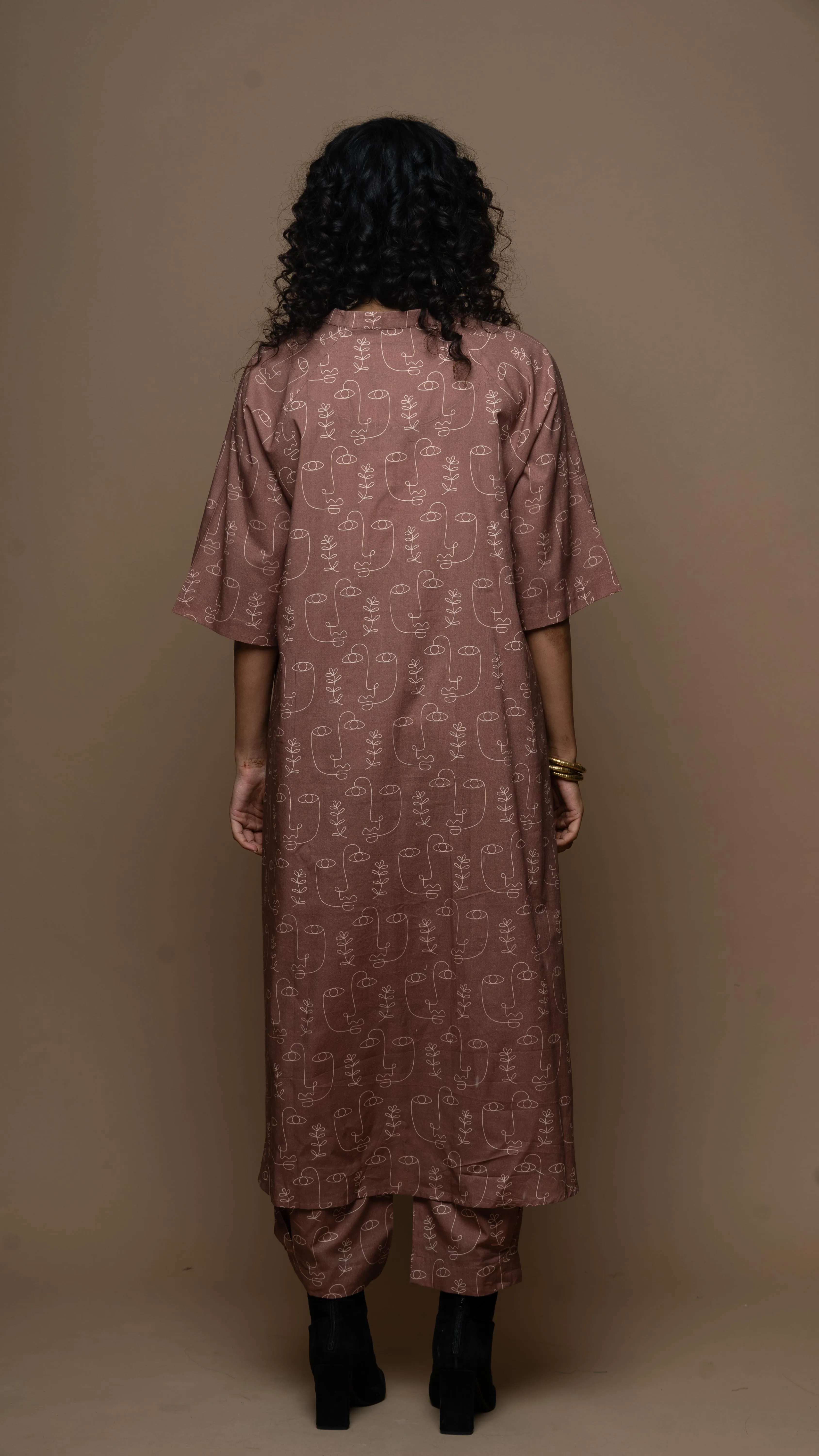 Muted Mauve Cyra Co-ord Kurta Set in Growing Thoughts Pattern