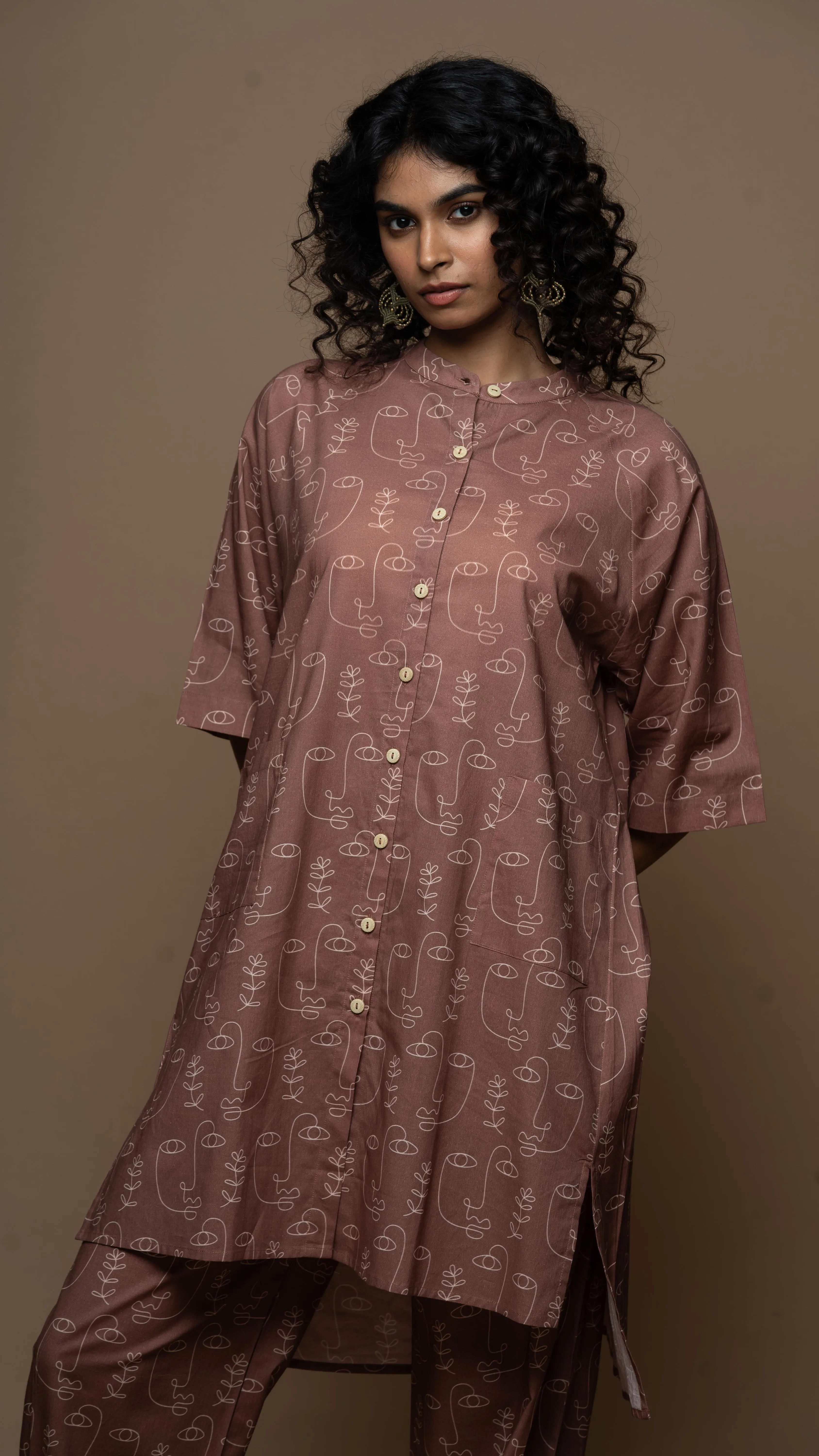 Muted Mauve Cyra Co-ord Kurta Set in Growing Thoughts Pattern