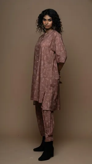 Muted Mauve Cyra Co-ord Kurta Set in Growing Thoughts Pattern