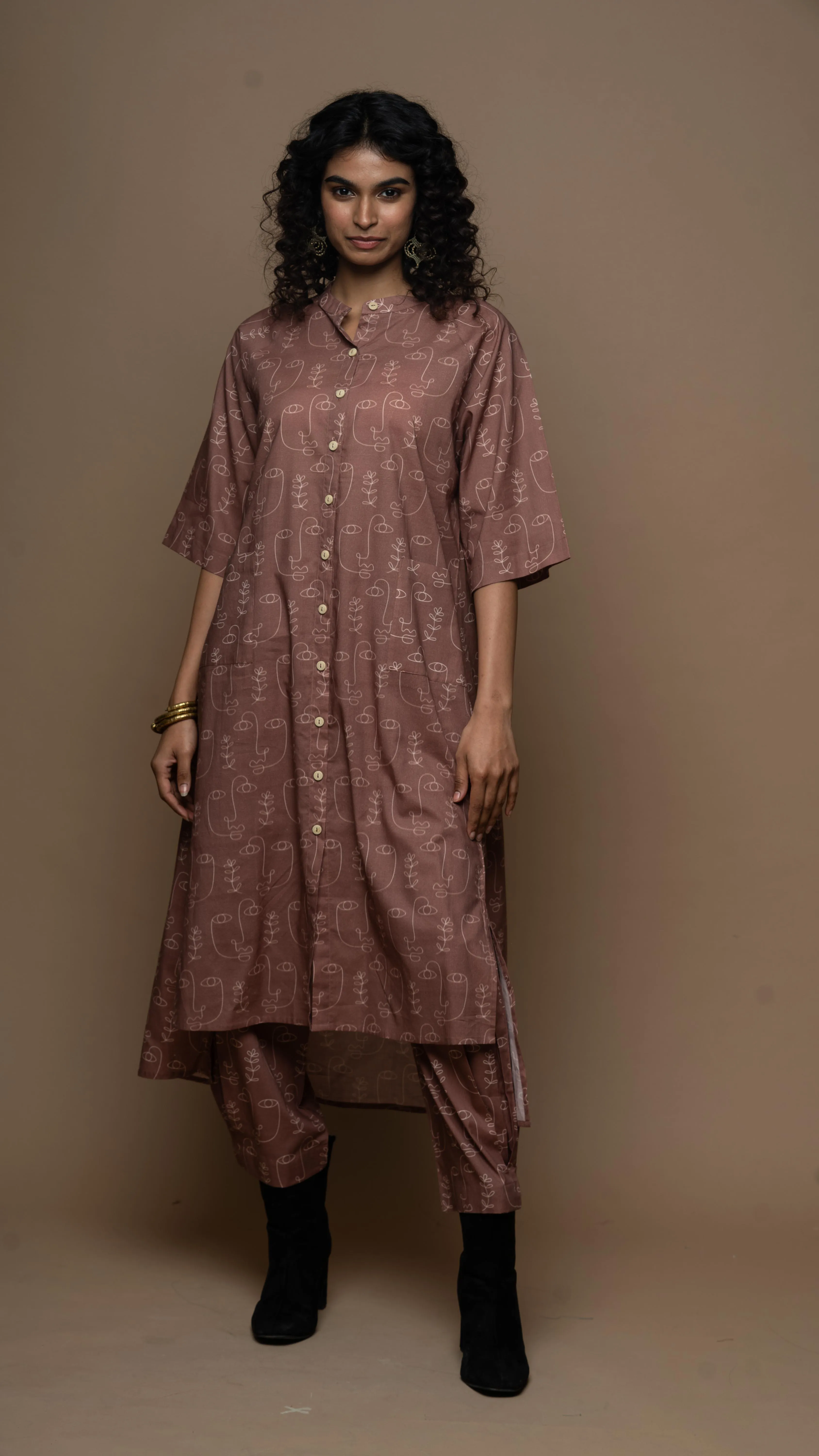 Muted Mauve Cyra Co-ord Kurta Set in Growing Thoughts Pattern