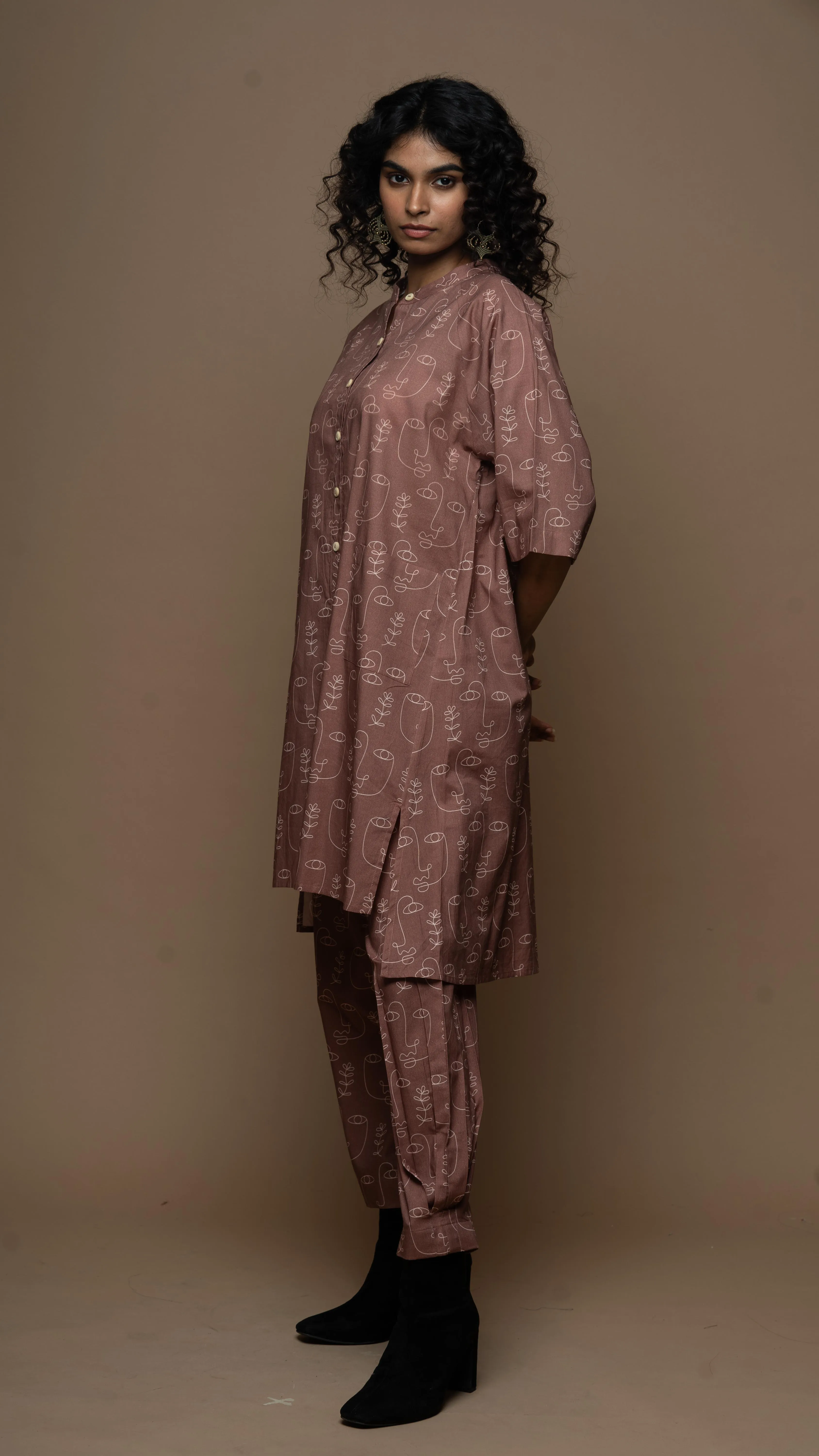 Muted Mauve Cyra Co-ord Kurta Set in Growing Thoughts Pattern