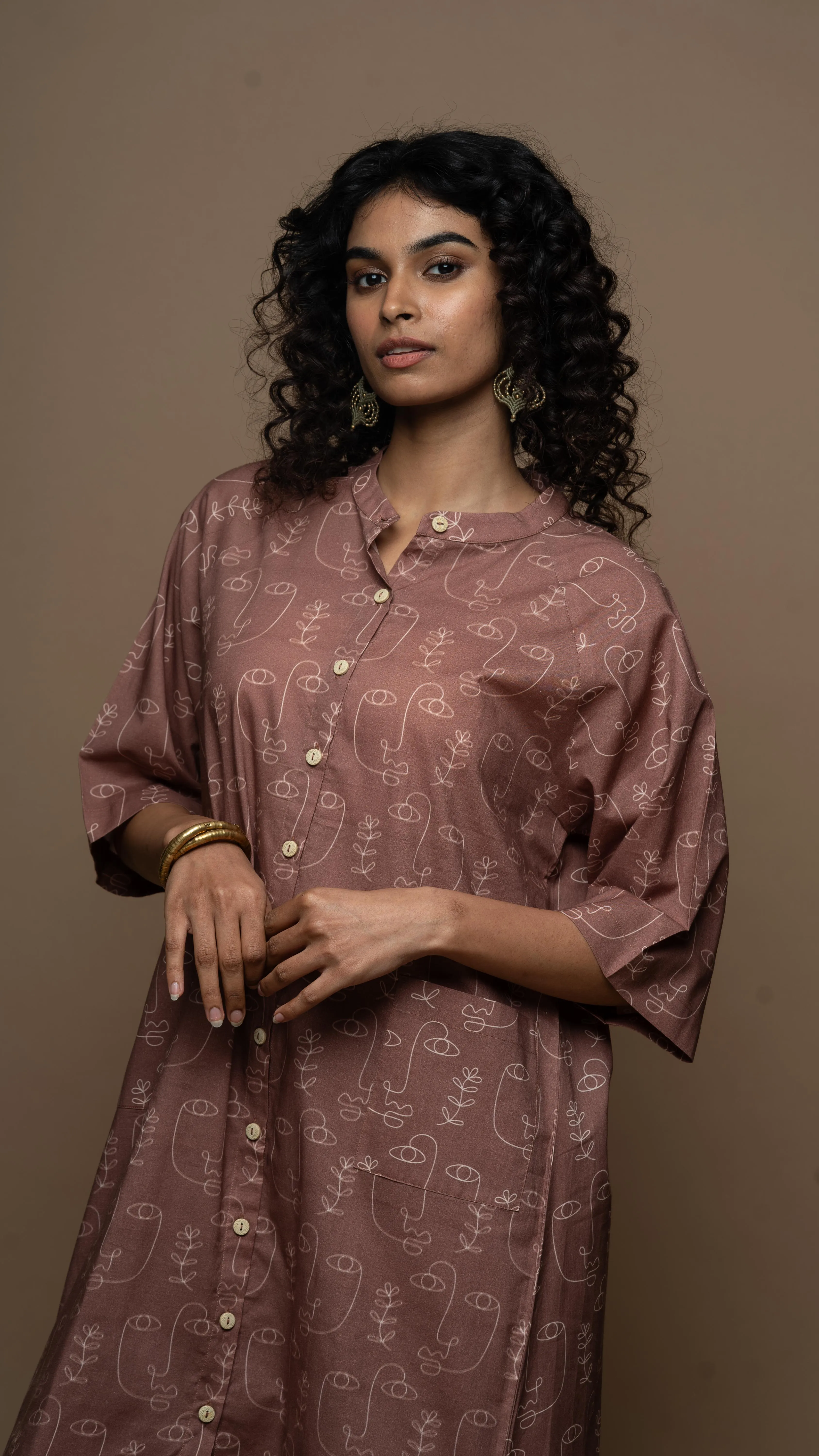 Muted Mauve Cyra Co-ord Kurta Set in Growing Thoughts Pattern