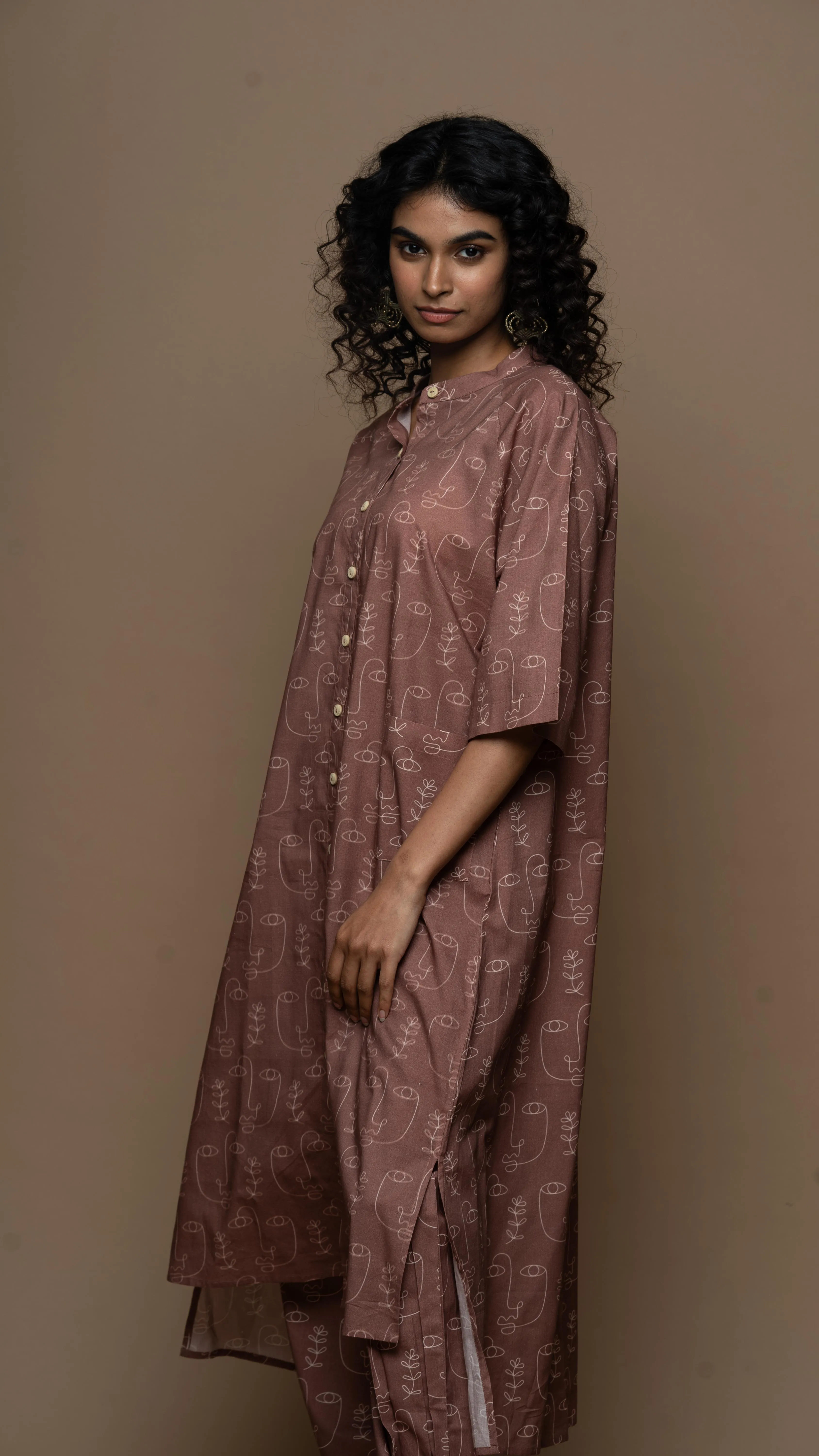 Muted Mauve Cyra Co-ord Kurta Set in Growing Thoughts Pattern