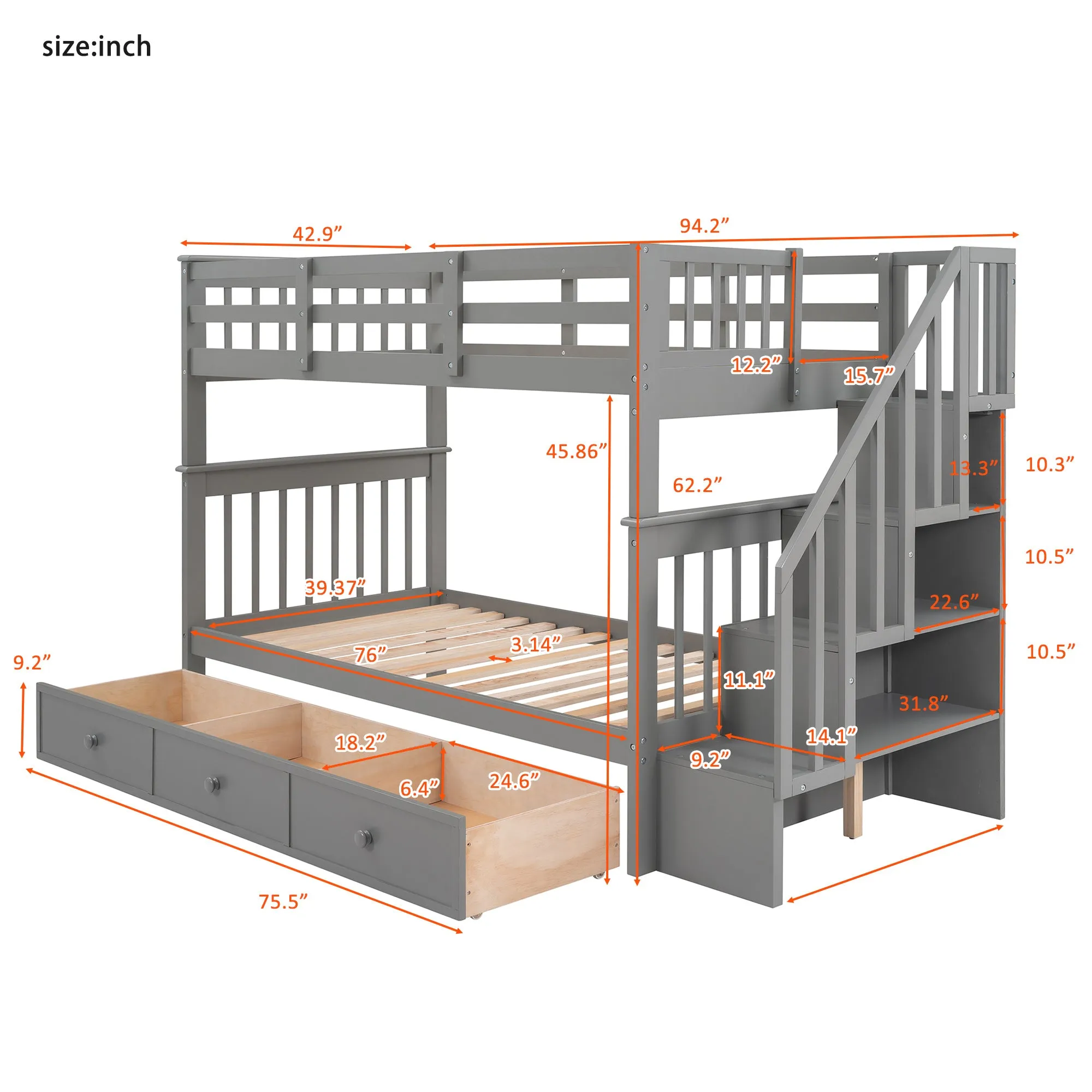 MyRoom Stairway Twin-Over-Twin Bunk Bed with Three Drawers