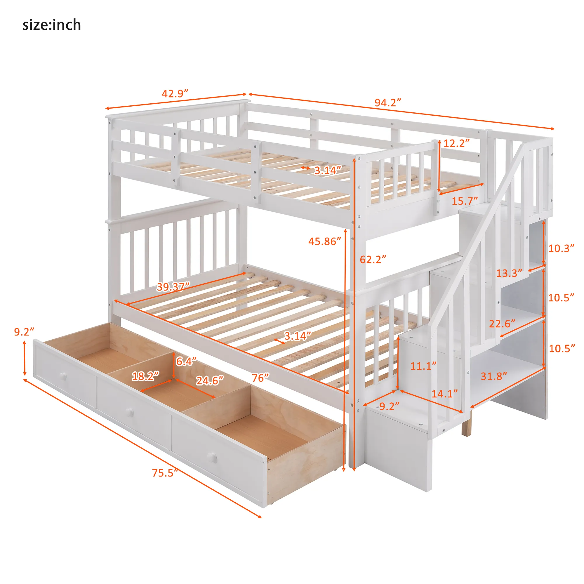 MyRoom Stairway Twin-Over-Twin Bunk Bed with Three Drawers