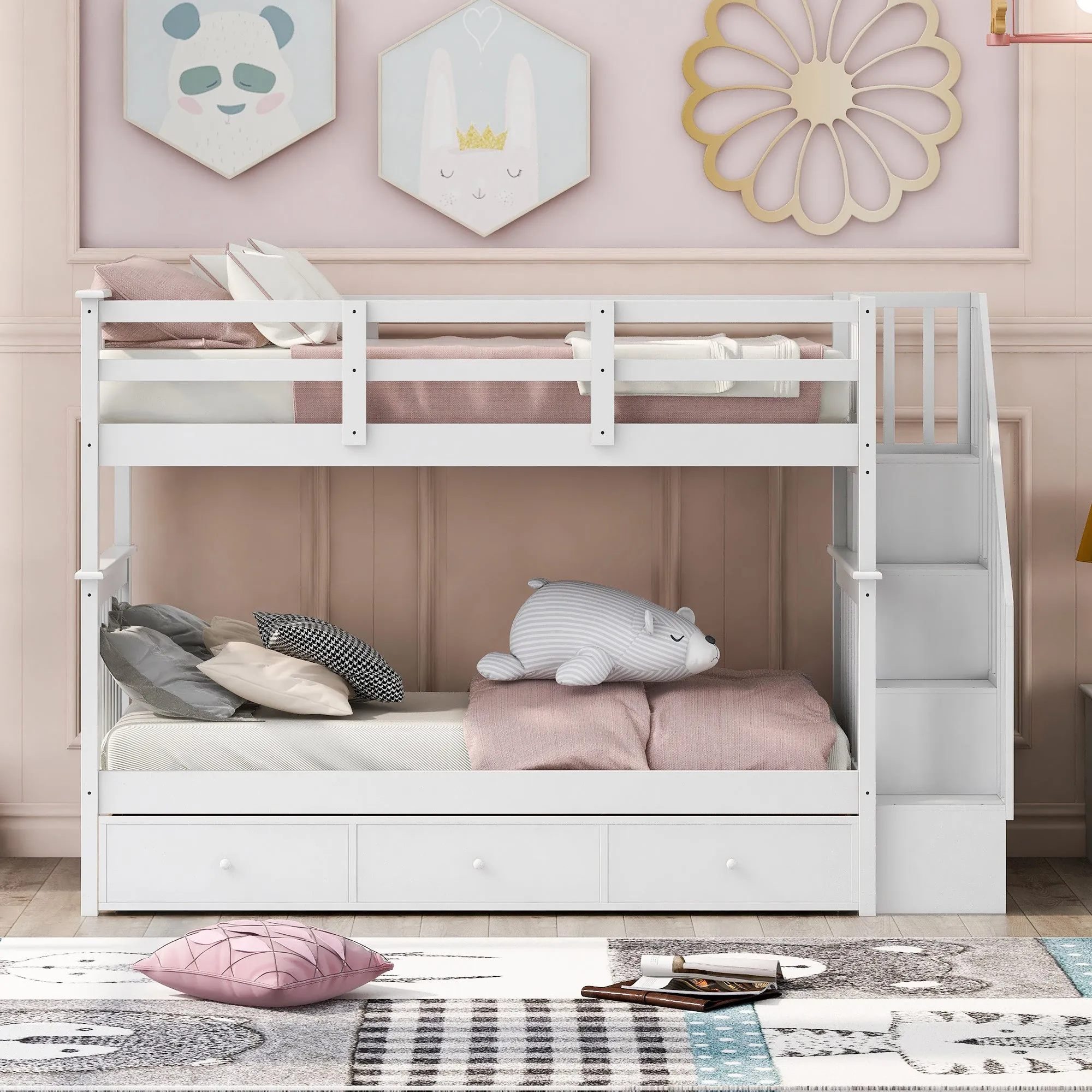 MyRoom Stairway Twin-Over-Twin Bunk Bed with Three Drawers