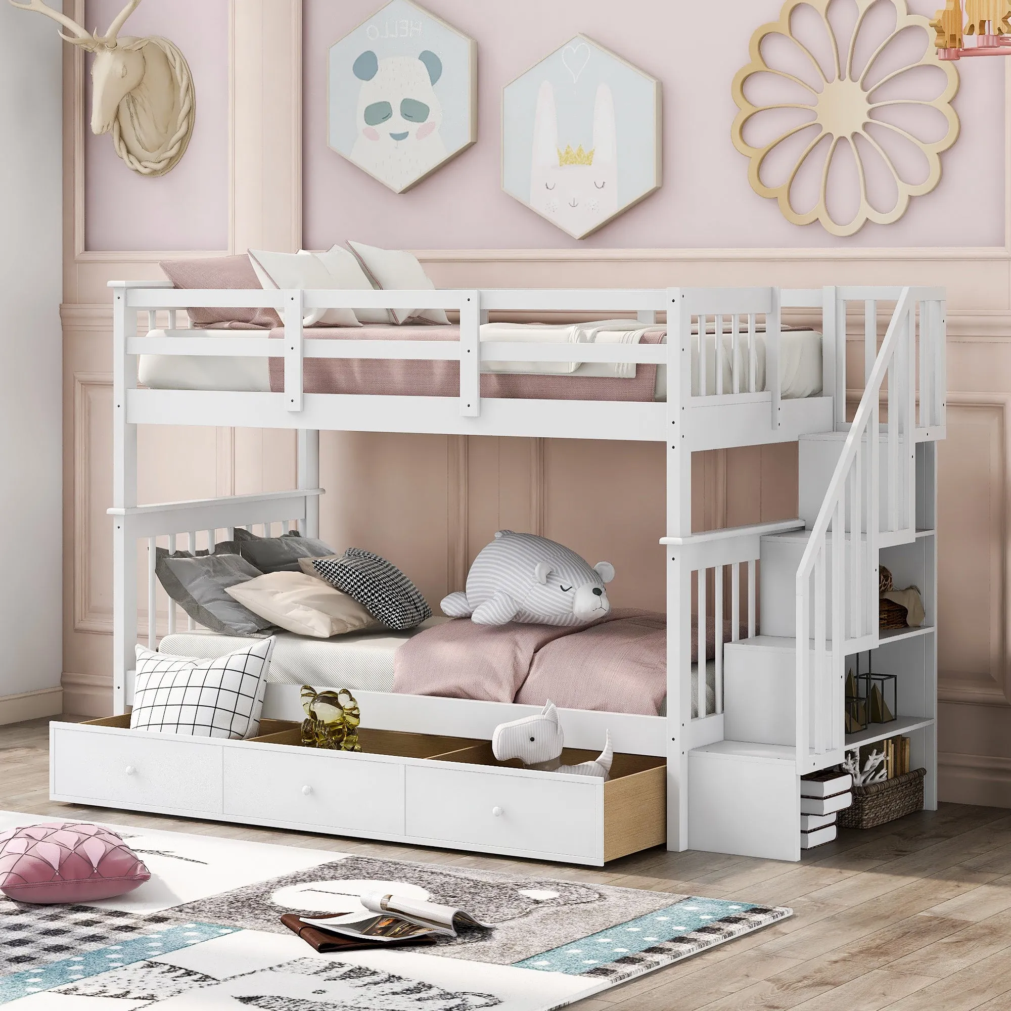 MyRoom Stairway Twin-Over-Twin Bunk Bed with Three Drawers