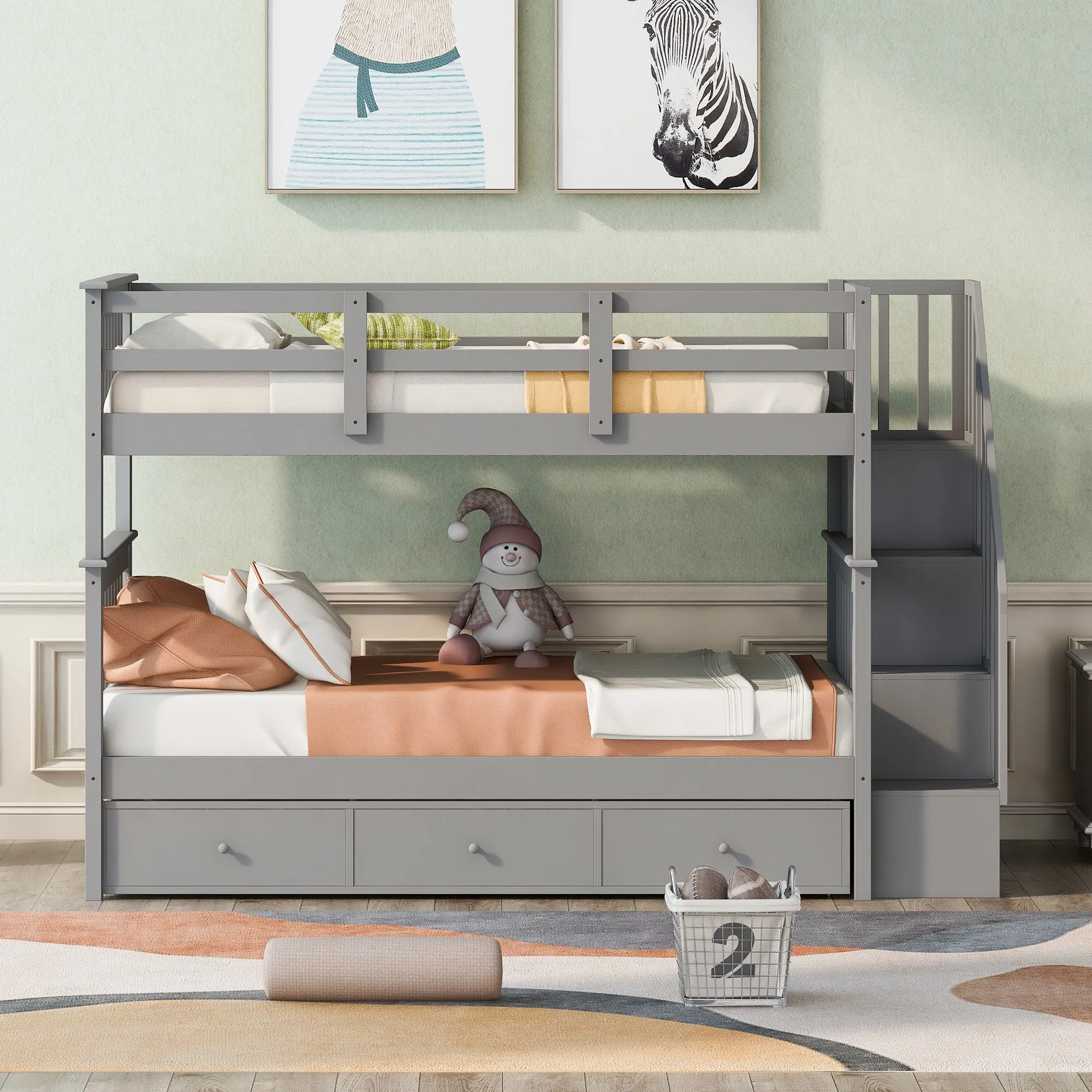 MyRoom Stairway Twin-Over-Twin Bunk Bed with Three Drawers