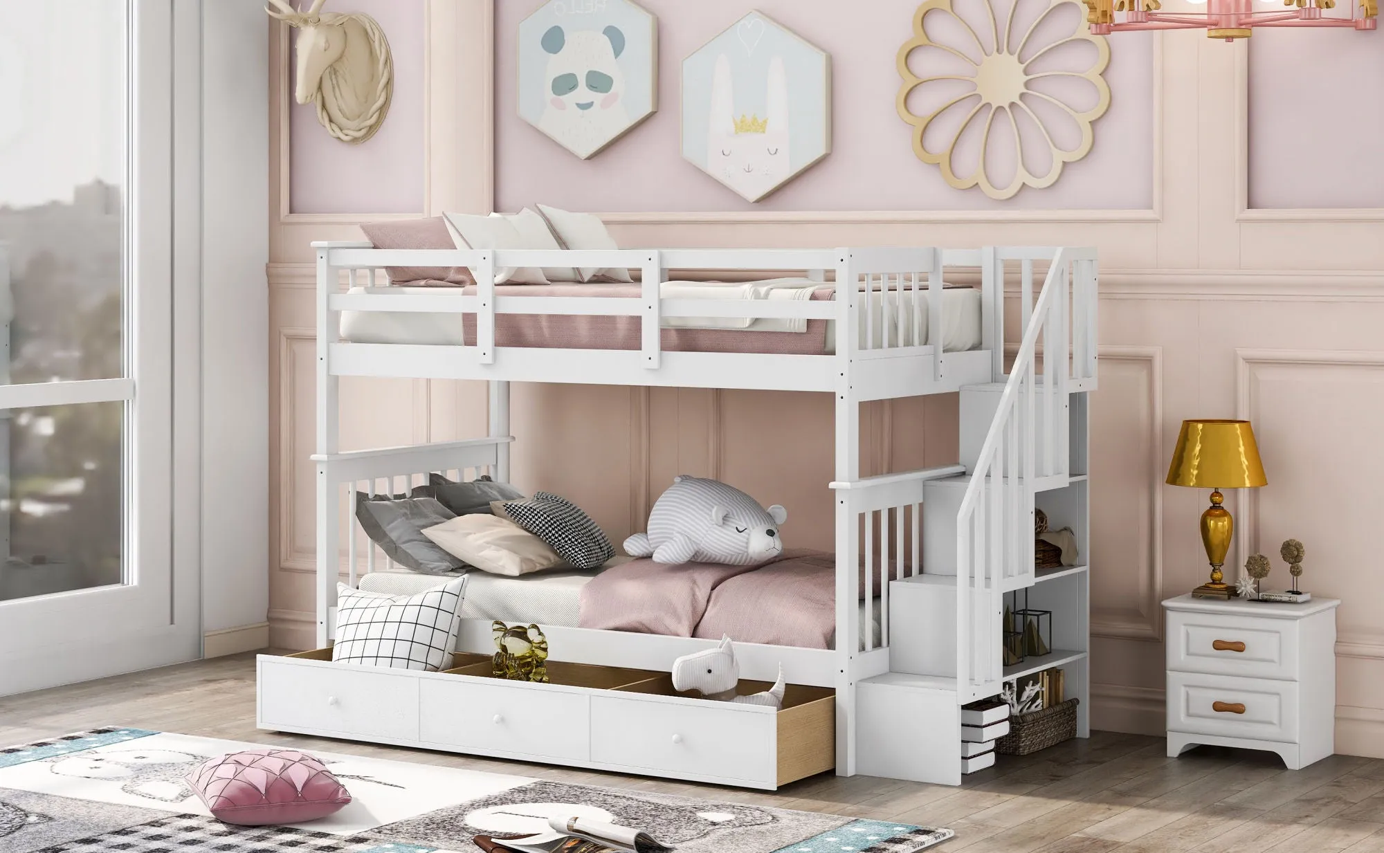 MyRoom Stairway Twin-Over-Twin Bunk Bed with Three Drawers