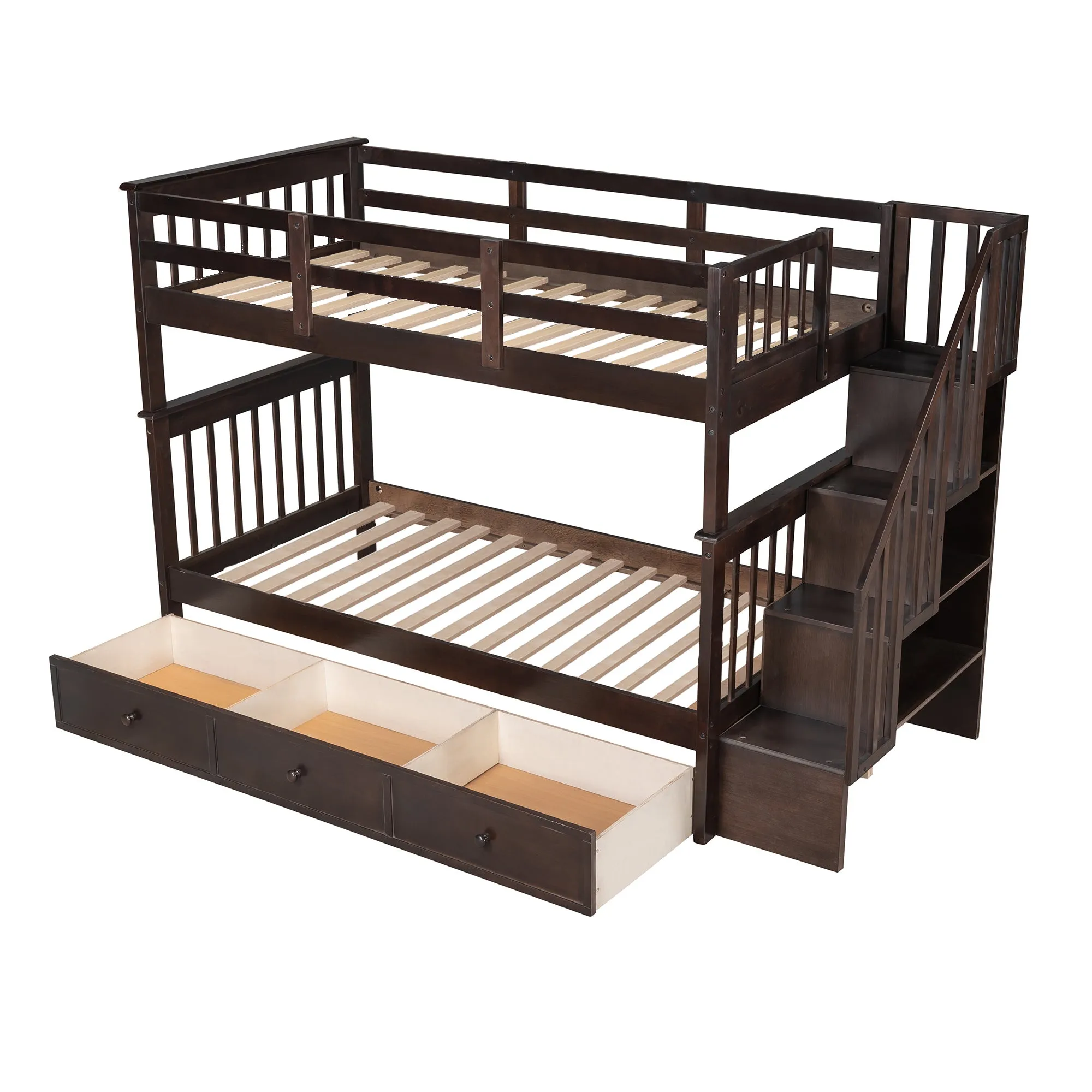 MyRoom Stairway Twin-Over-Twin Bunk Bed with Three Drawers