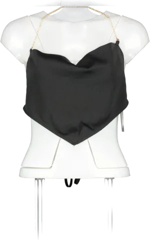 Nasty Gal Black Petite Crinkle Satin Chain Cami Top UK 4