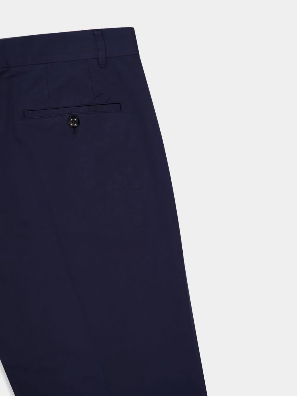 Navy Blue Double-Pleat Sport Trousers in Fluid Cotton and Silk