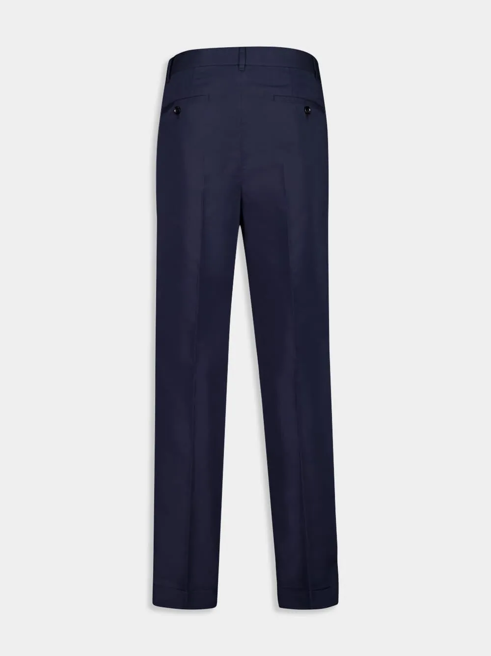 Navy Blue Double-Pleat Sport Trousers in Fluid Cotton and Silk